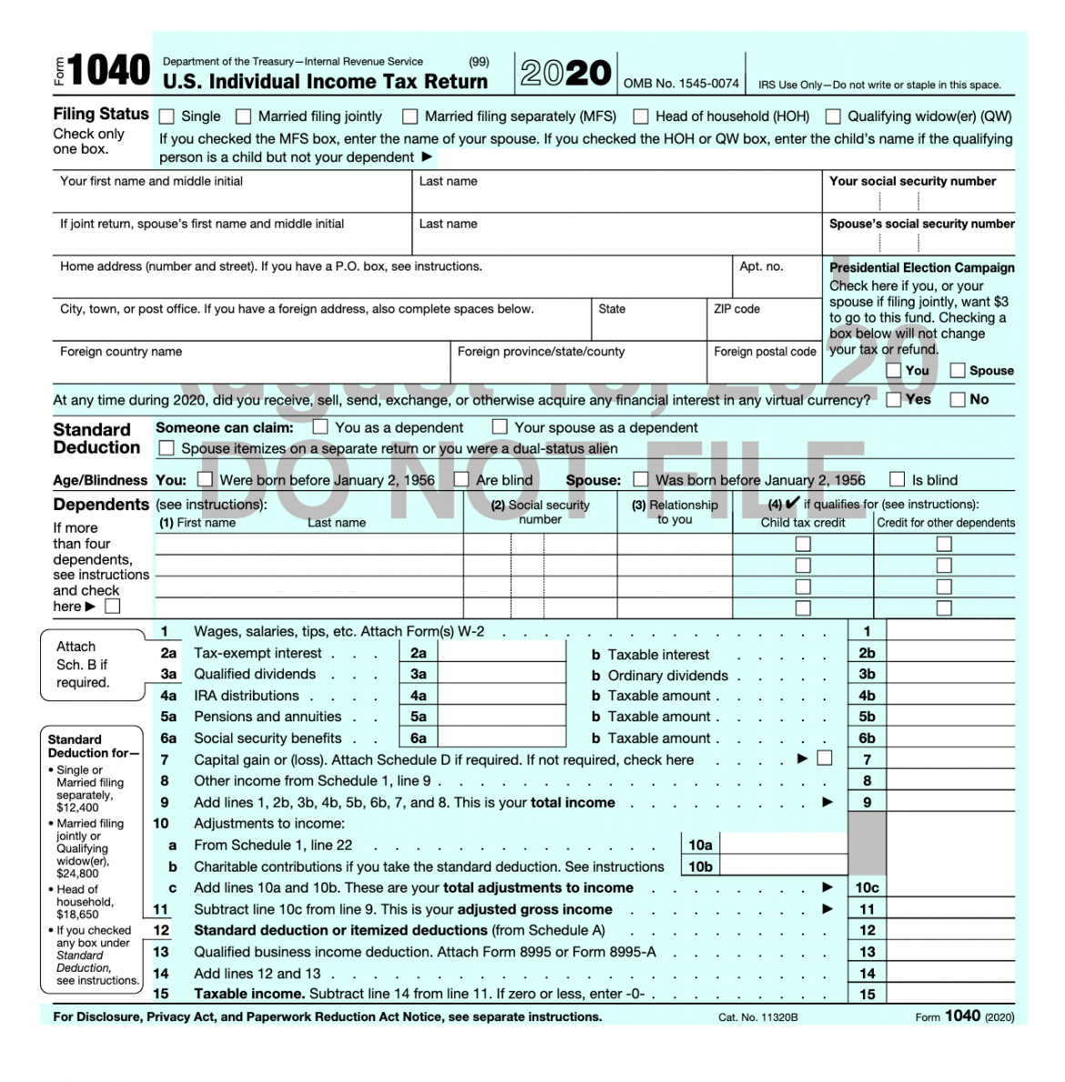 irs tax table 2020